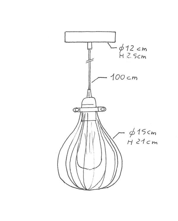 Hanglamp vervaardigd in Italië met textiel kabel, Drop cage kap en metalen afwerking