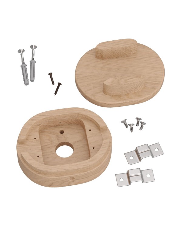 Rosace ovale en bois avec 2 trous latéraux pour le câble plat de guirlande et le système Filé. Fabriqué en Italie