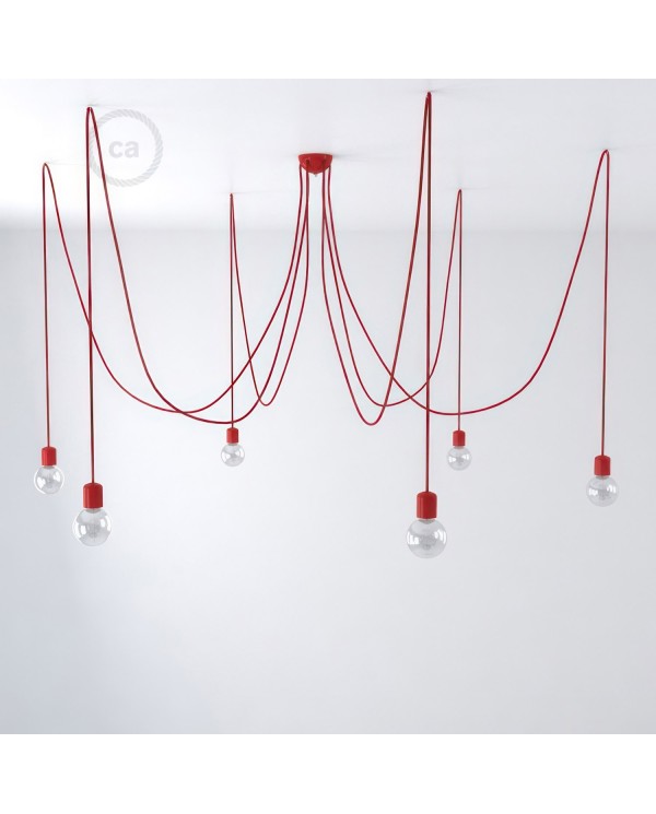 Lampe à suspension multiple avec 6 gouttes Made in Italy, avec câble textile et finitions en céramique colorée