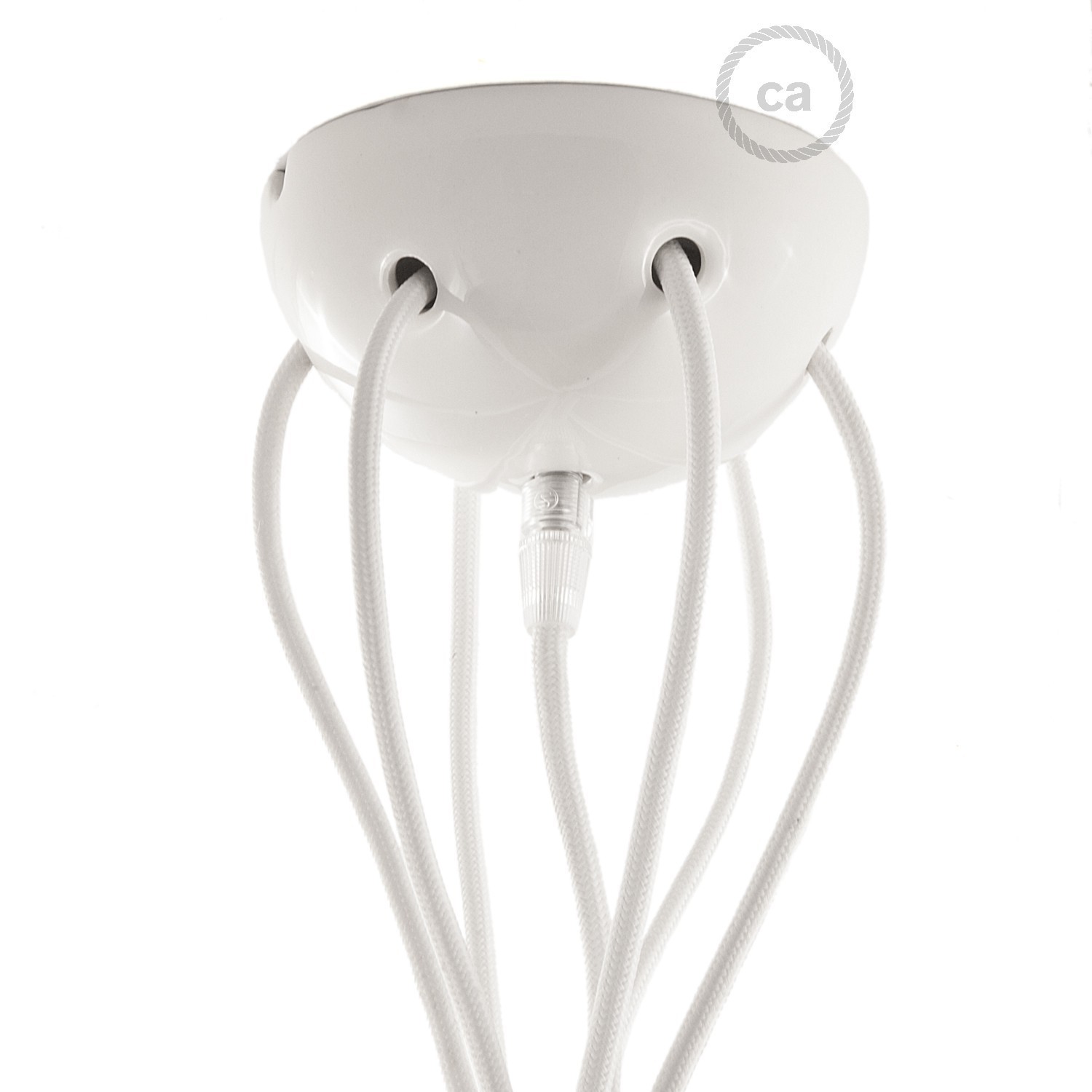 Lampe à suspension multiple avec 6 gouttes Made in Italy, avec câble textile et finitions en céramique colorée