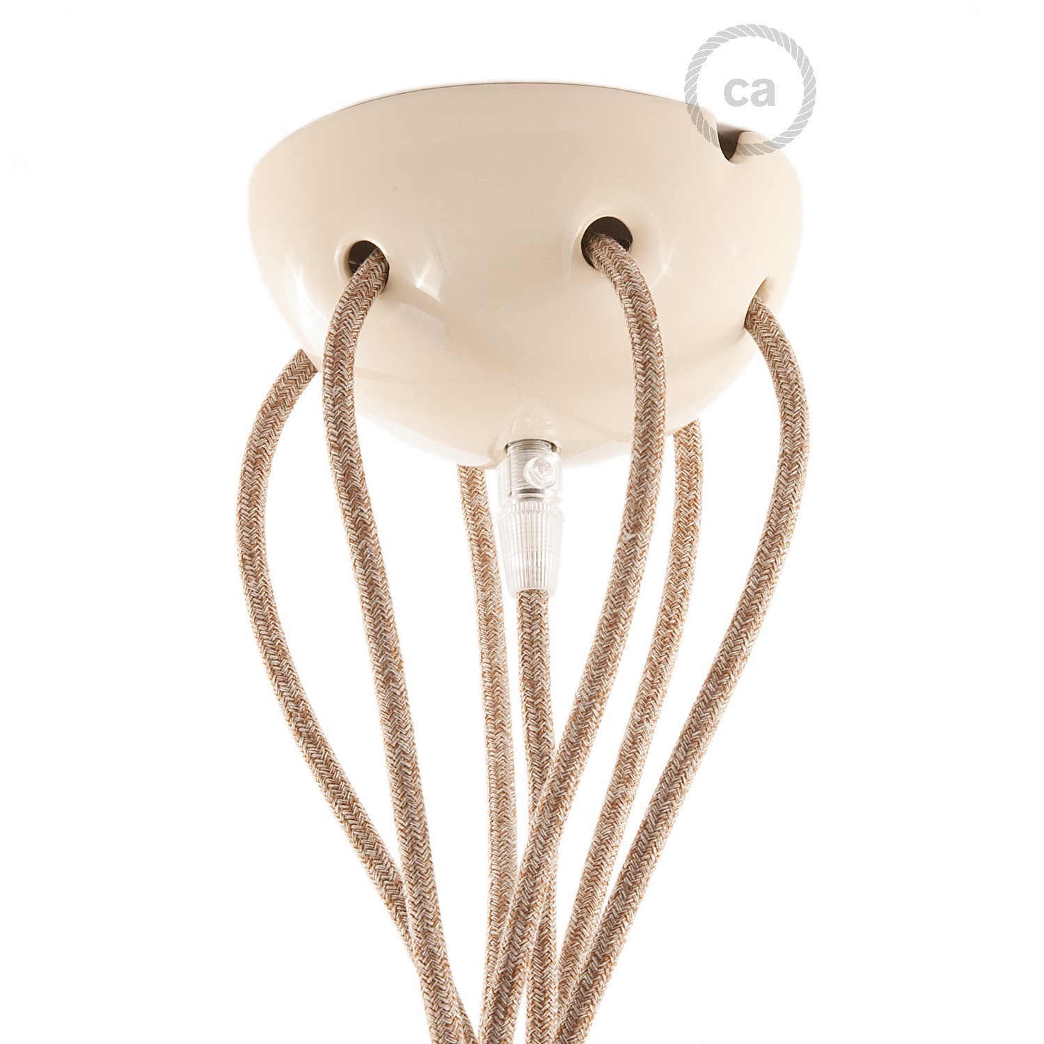 Lampe à suspension multiple avec 6 gouttes Made in Italy, avec câble textile et finitions en céramique colorée