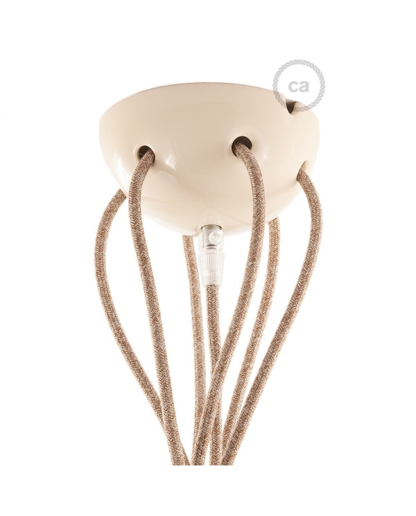 Lampe à suspension multiple avec 6 gouttes Made in Italy, avec câble textile et finitions en céramique colorée