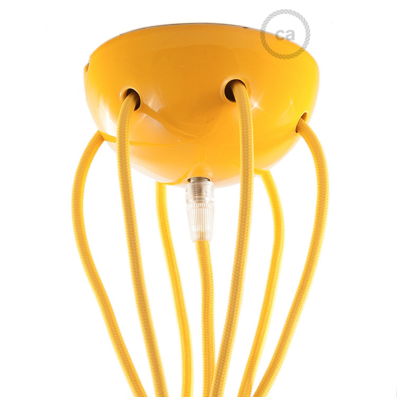 Lampe à suspension multiple avec 6 gouttes Made in Italy, avec câble textile et finitions en céramique colorée