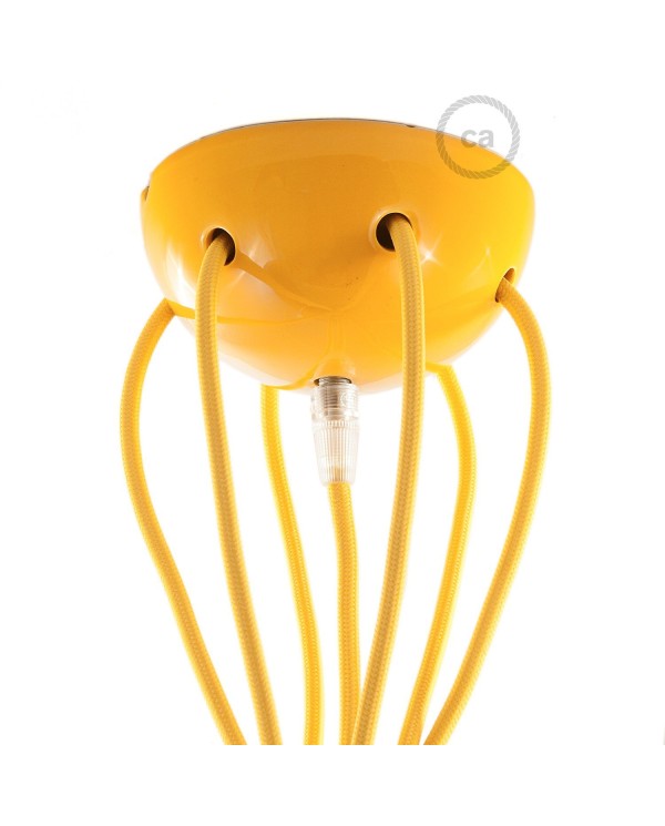 Lampe à suspension multiple avec 6 gouttes Made in Italy, avec câble textile et finitions en céramique colorée