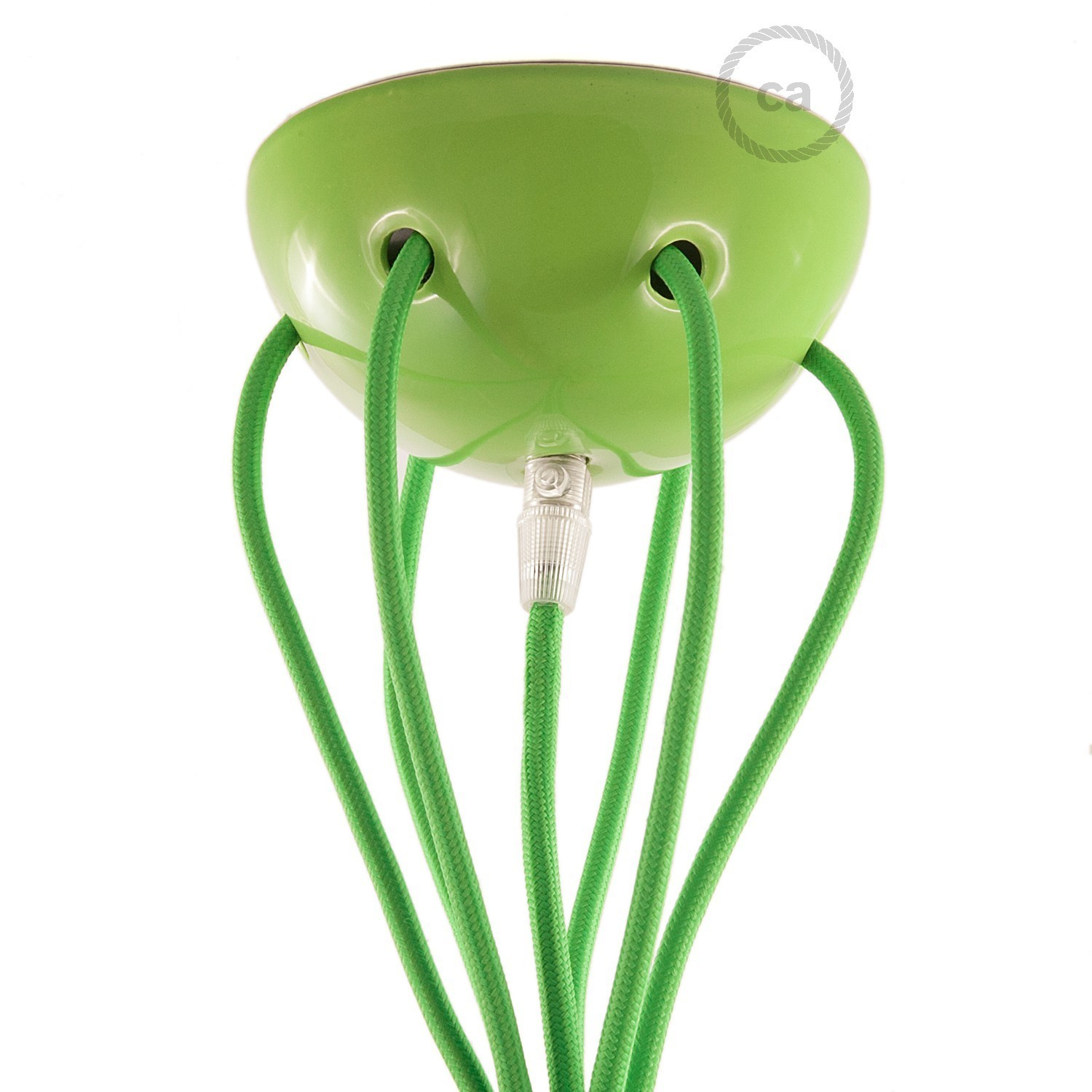 Lampe à suspension multiple avec 6 gouttes Made in Italy, avec câble textile et finitions en céramique colorée