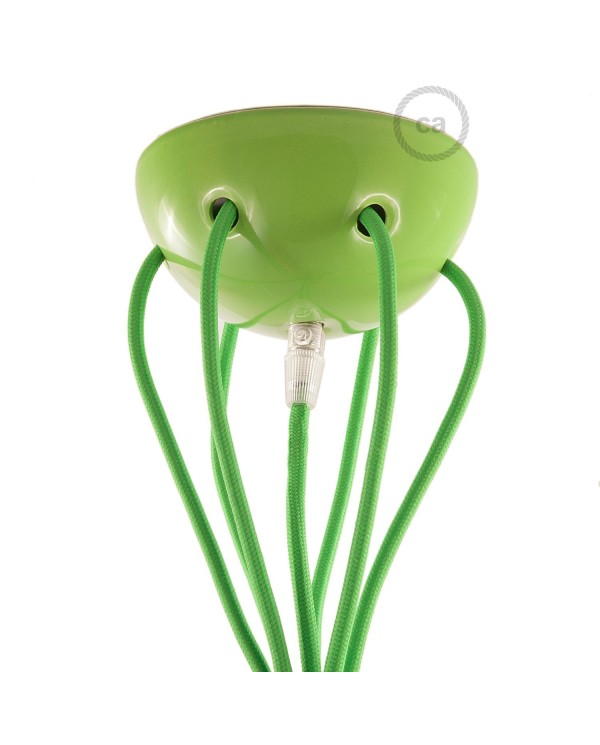 Lampe à suspension multiple avec 6 gouttes Made in Italy, avec câble textile et finitions en céramique colorée