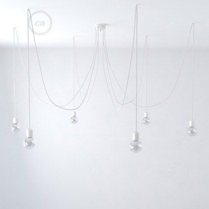 Made in Italy suspension with 6 pendants complete with bulbs, fabric cable, and coloured ceramic finishes