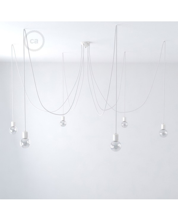 Made in Italy suspension with 6 pendants complete with bulbs, fabric cable, and coloured ceramic finishes