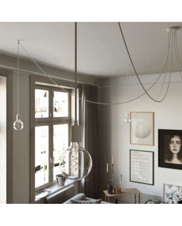 Spider - Suspension with 5 pendants Made in Italy complete with bulbs, fabric cable, and metal finishes