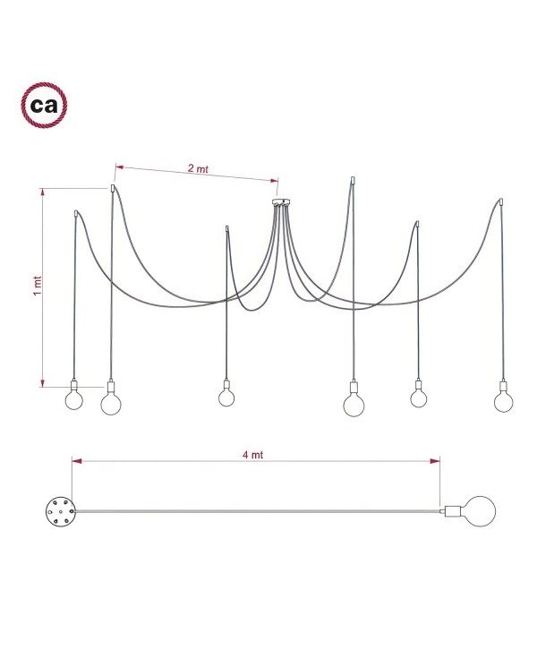 Spider - Suspension multiple 6 bras fabriquée en Italie, avec câble textile et finitions métalliques