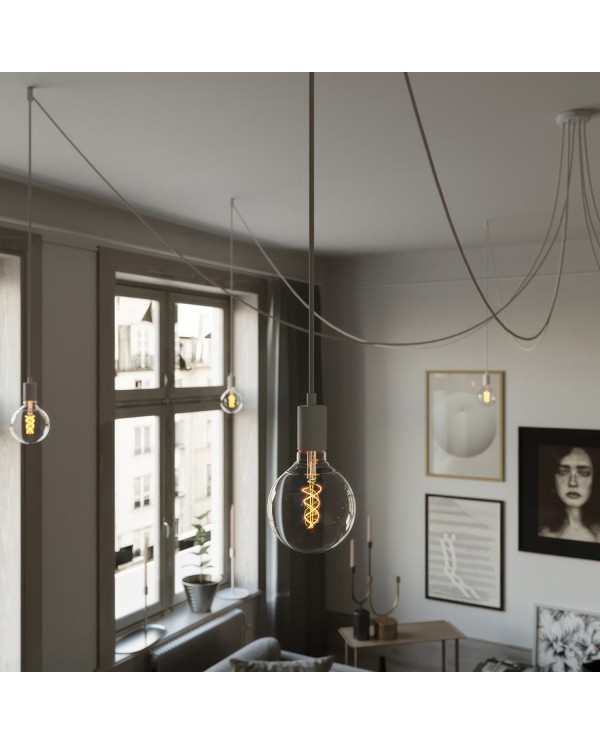 Spider - Suspension with 7 pendants Made in Italy complete with bulbs, fabric cable, and metal finishes