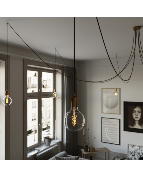 Spider - Suspension with 7 pendants Made in Italy complete with bulbs, fabric cable, and metal finishes