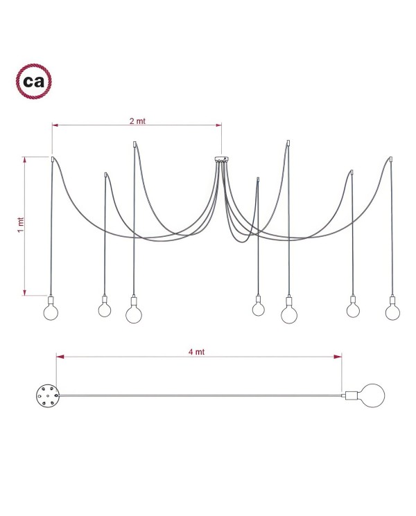 Spider - Suspension multiple 7 bras fabriquée en Italie, avec câble textile et finitions métalliques