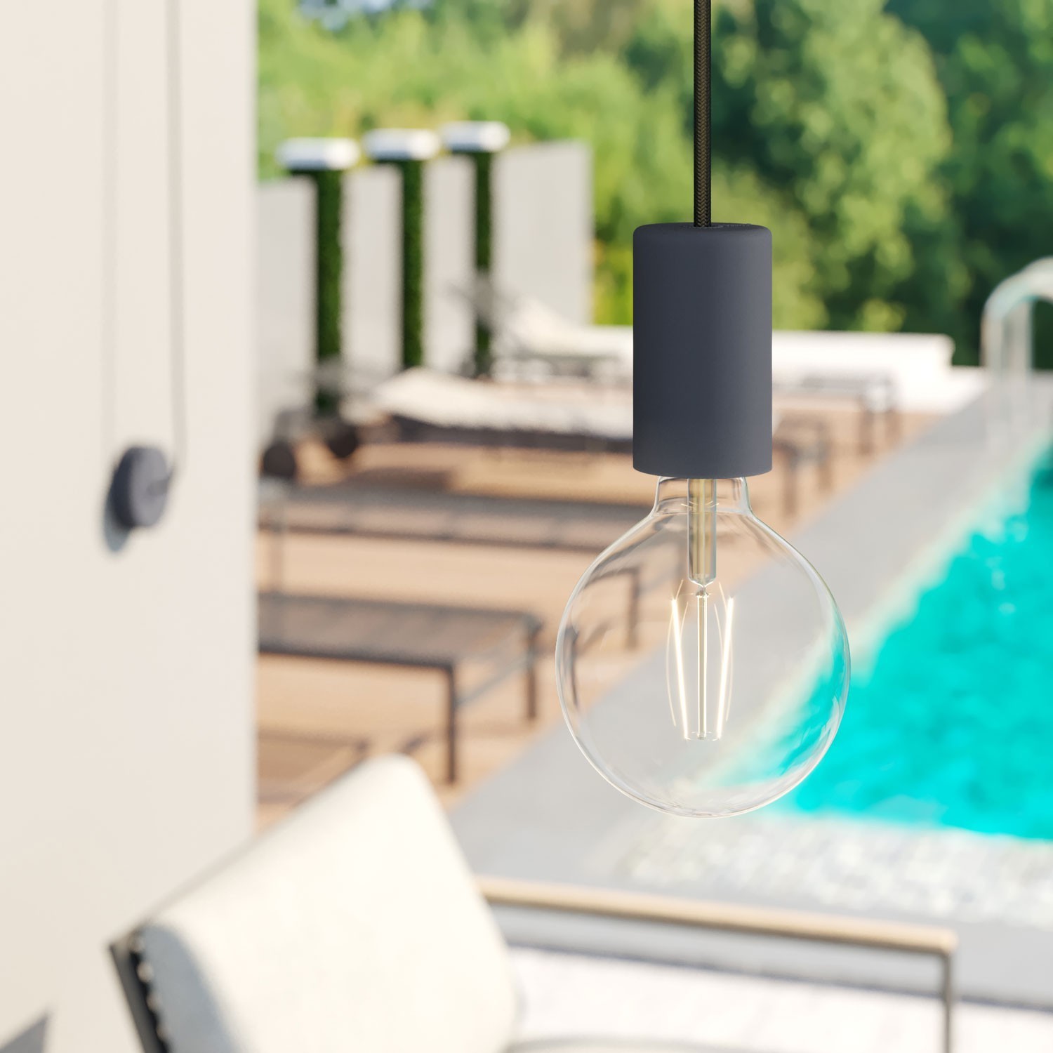 Câble électrique résistant aux UV d'extérieur rond recouvert en tissu noir SM04 - compatible avec Eiva Outdoor IP65