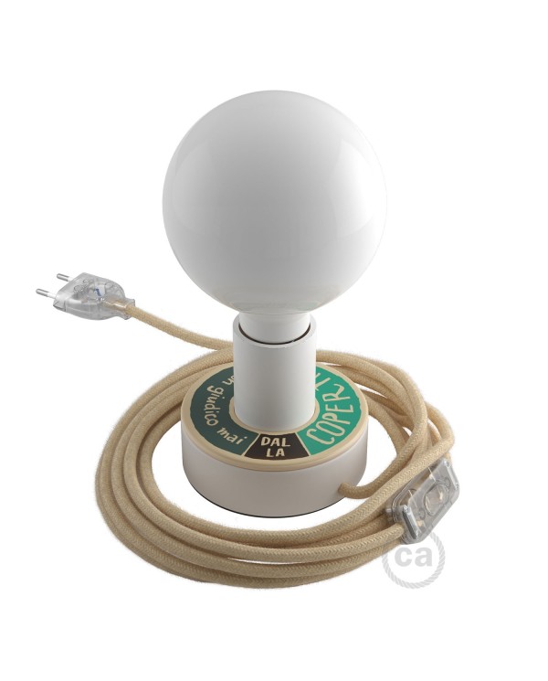 Lampe Posaluce MINI-UFO en bois double face PALLE DA LETTURA, avec câble textile, interrupteur et prise bipolaire