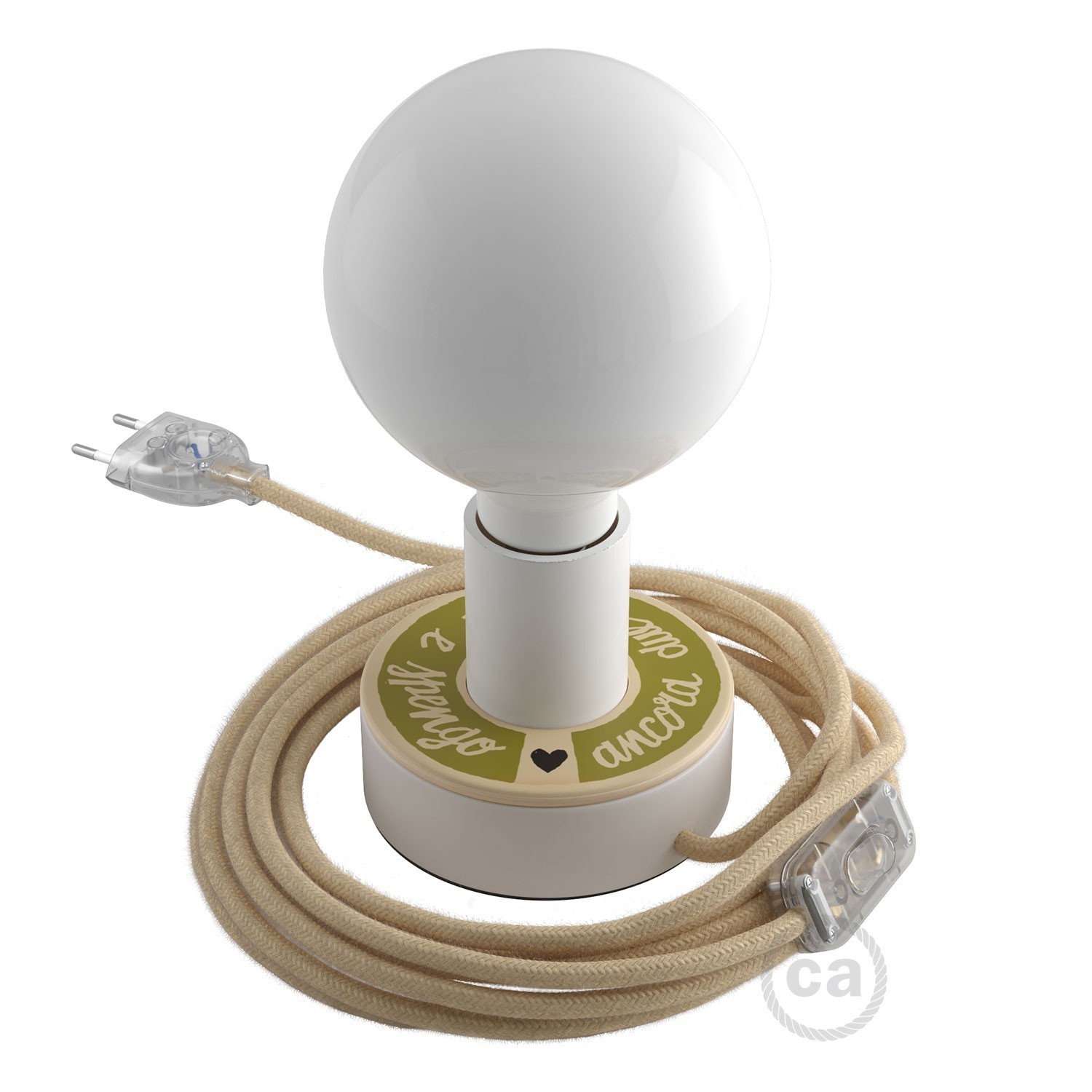 Lampe Posaluce MINI-UFO en bois double face PALLE DA LETTURA, avec câble textile, interrupteur et prise bipolaire