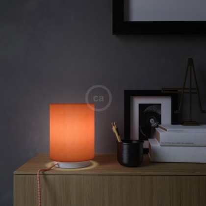Posaluce Metal met Cilindro lampenkap van kreeftkleurig cinette, inclusief lichtbron textielkabel schakelaar en 2-polige stekker