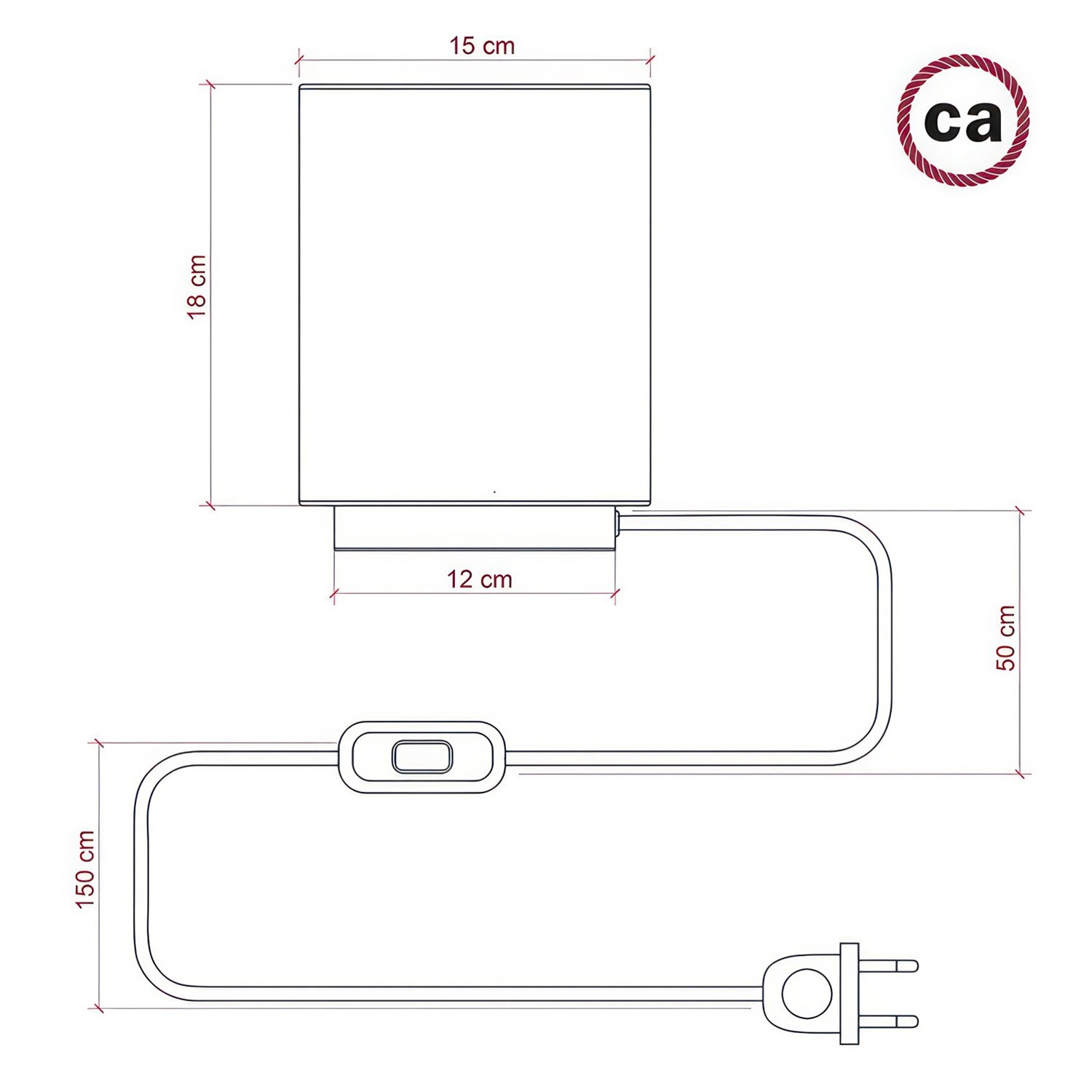 Lampe Posaluce en métal avec abat-jour Cilindro Cinette pétrole, avec câble textile, interrupteur et prise bipolaire