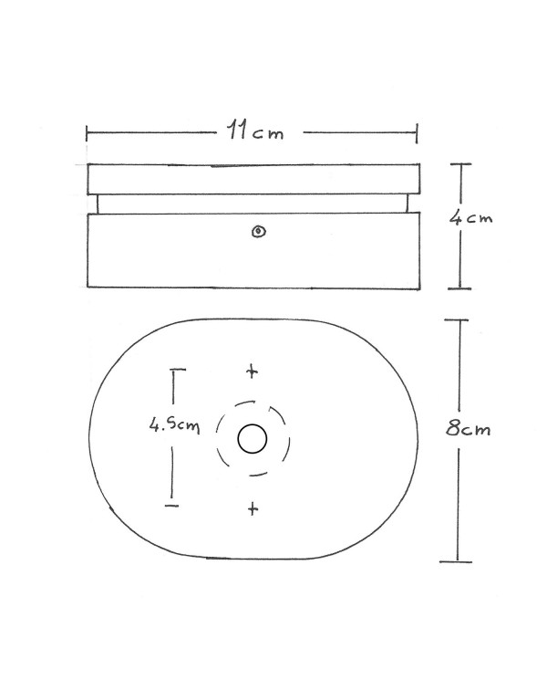 Ovale houten aansluitkap met een gat in het midden en 2 zijgaten voor prikkabels voor lichtsnoer en Filé-systeem. Made in Italy