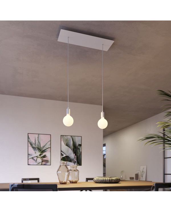 2 lichts-hanglamp voorzien van XXL rechthoekige Rose-One 675 mm compleet met strijkijzersnoer en metalen afwerking