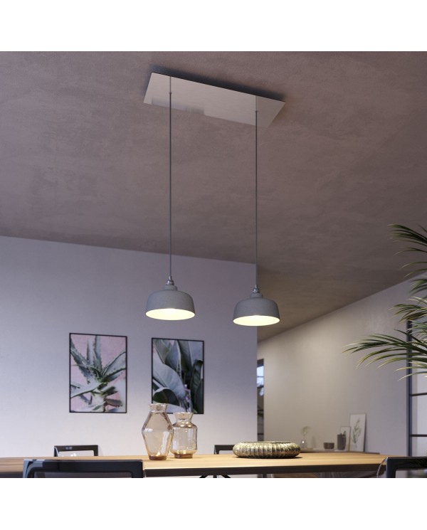 2 lichts-hanglamp voorzien van XXL rechthoekige Rose-One 675 mm compleet met strijkijzersnoer en Coppa lampenkap