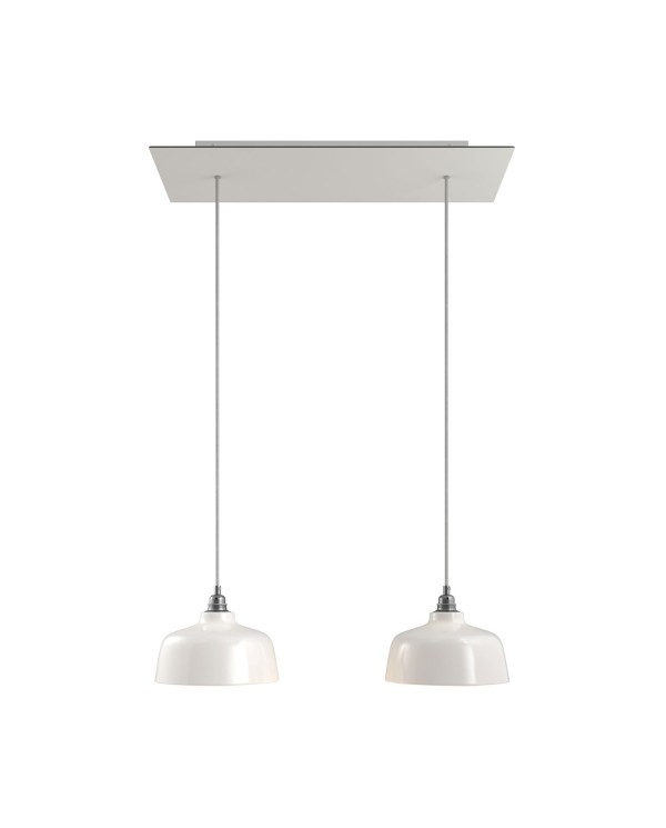 2 lichts-hanglamp voorzien van XXL rechthoekige Rose-One 675 mm compleet met strijkijzersnoer en Coppa lampenkap