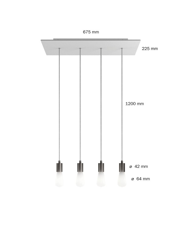 4 lichts-hanglamp voorzien van XXL rechthoekige Rose-One 675 mm compleet met strijkijzersnoer en metalen afwerking