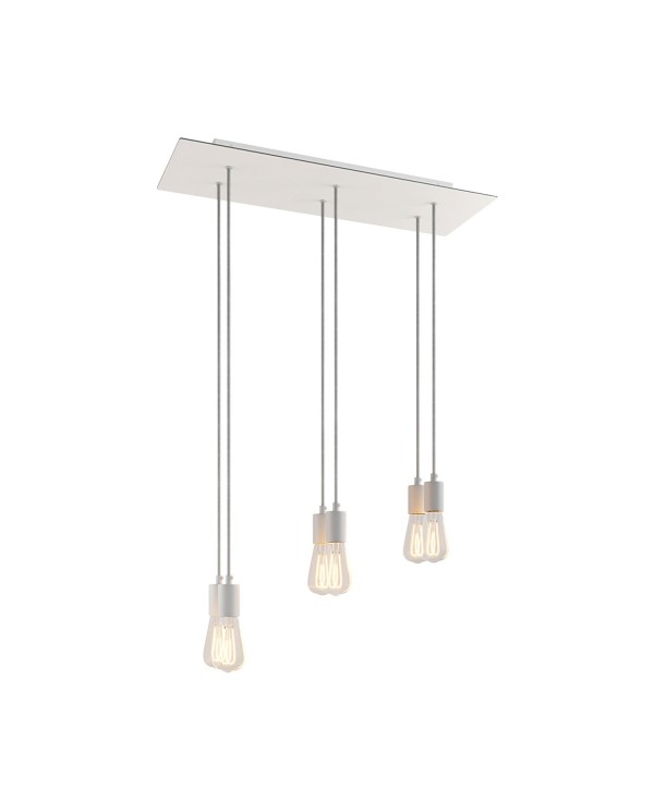 6 lichts-hanglamp voorzien van XXL rechthoekige Rose-One 675 mm compleet met strijkijzersnoer en metalen afwerking