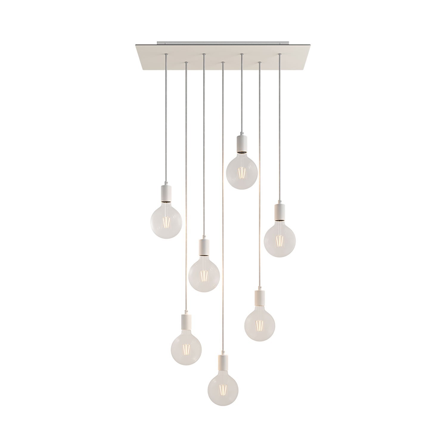 Suspension à 7 bras avec XXL Rose-One rectangulaire 675 mm complète avec câble textile et finitions en métal