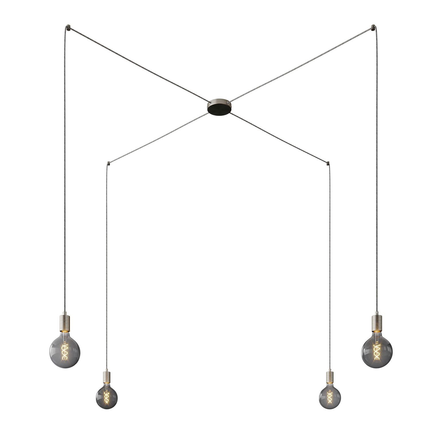 Spider - Lampe suspension multiple 4 bras Made in Italy avec câble textile et finitions en métal