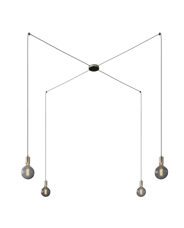 Spider - Lampe suspension multiple 4 bras Made in Italy avec câble textile et finitions en métal