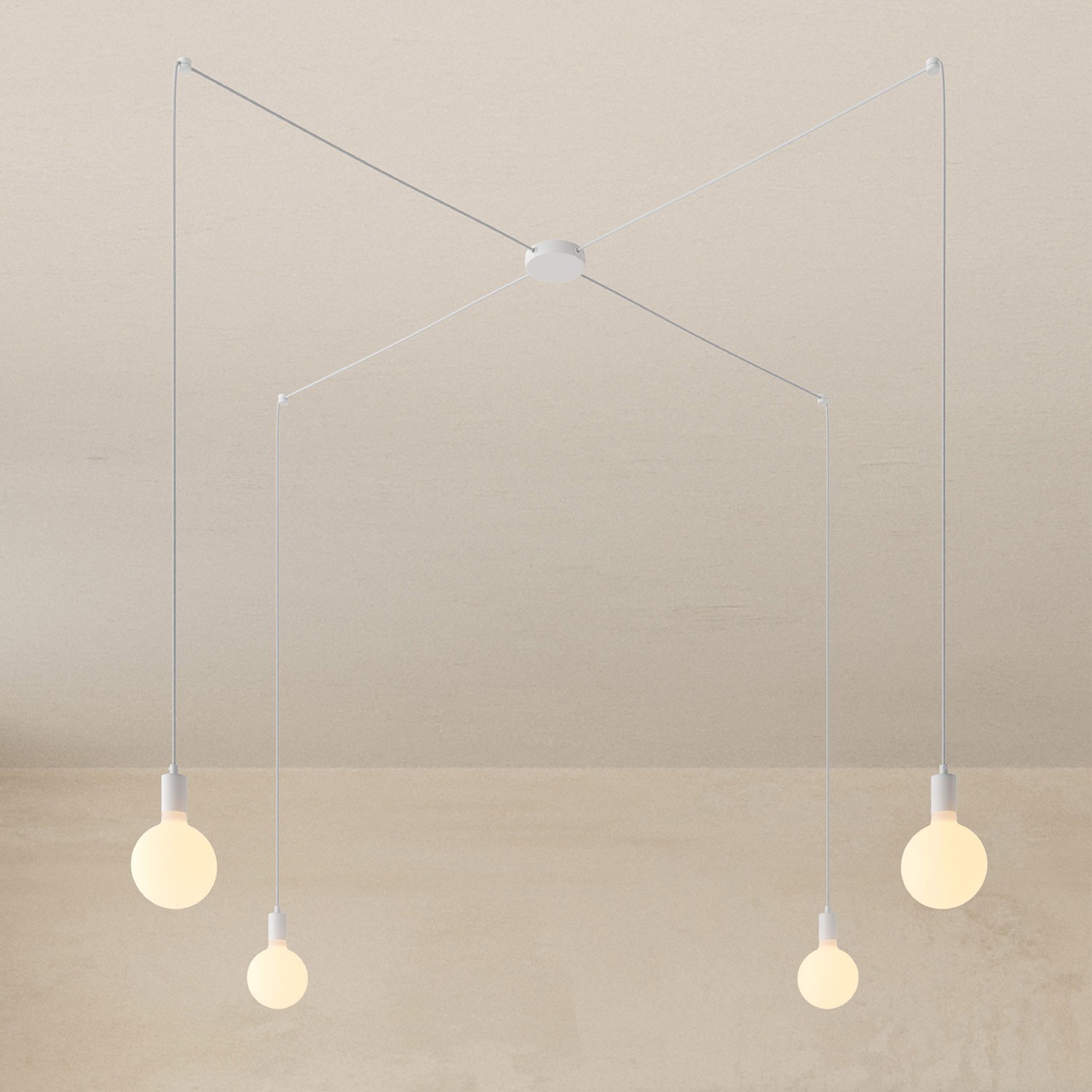 Spider - 4 lichts-meervoudige hanglamp, Made in Italy, compleet met strijkijzersnoer en metalen afwerking