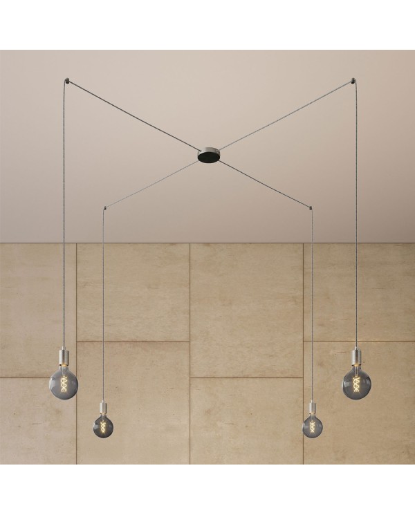 Spider - Lampe suspension multiple 4 bras Made in Italy avec câble textile et finitions en métal