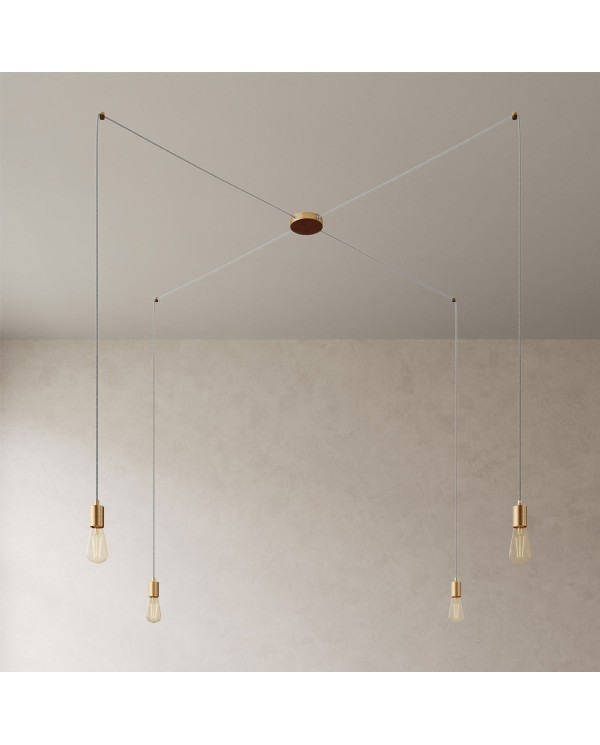 Spider - Lampe suspension multiple 4 bras Made in Italy avec câble textile et finitions en métal