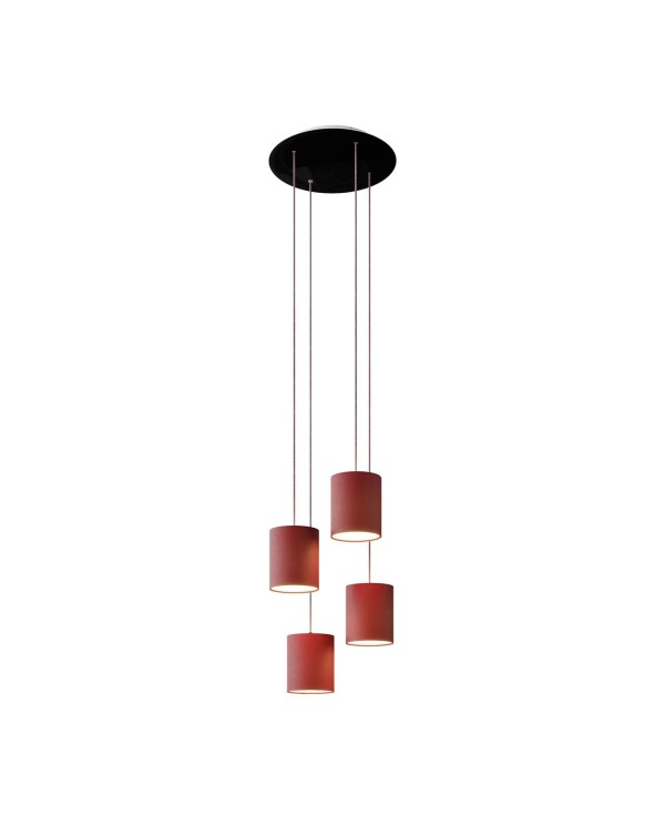 Lampe suspension 4 bras avec Rose-One XXL rond 400 mm avec câble textile et abat-jour en tissu Cylindre