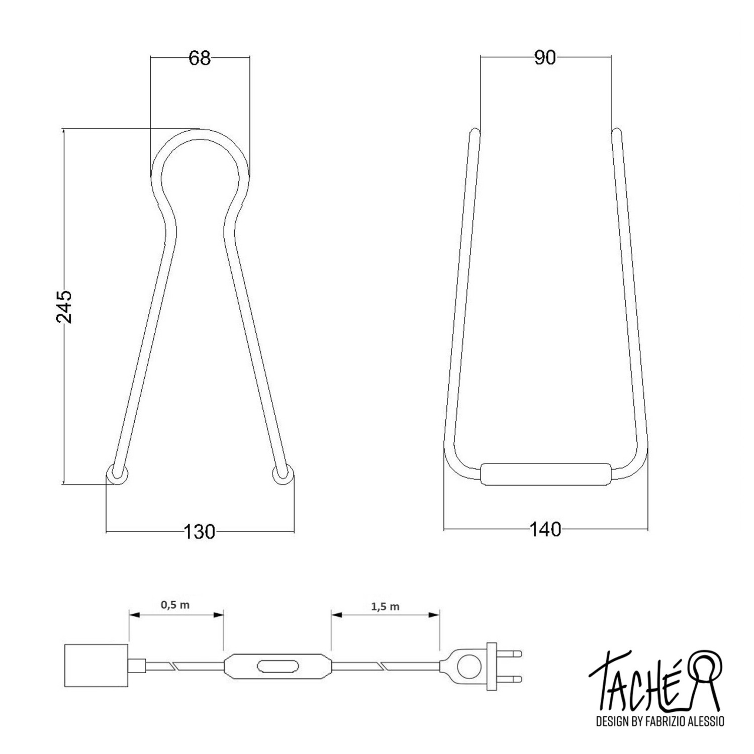 Taché Metal, lampe de table avec câble textile, interrupteur et fiche bipolaire