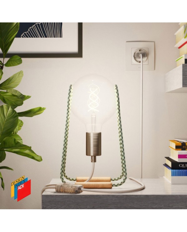 Taché Metal, lampe de table avec câble textile, interrupteur et fiche bipolaire