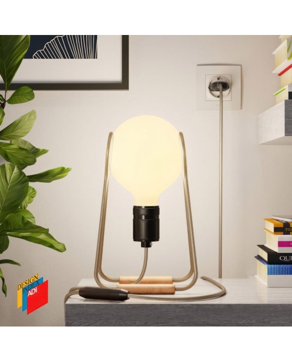 Taché Elegant, lampe de table avec câble textile, interrupteur et fiche bipolaire