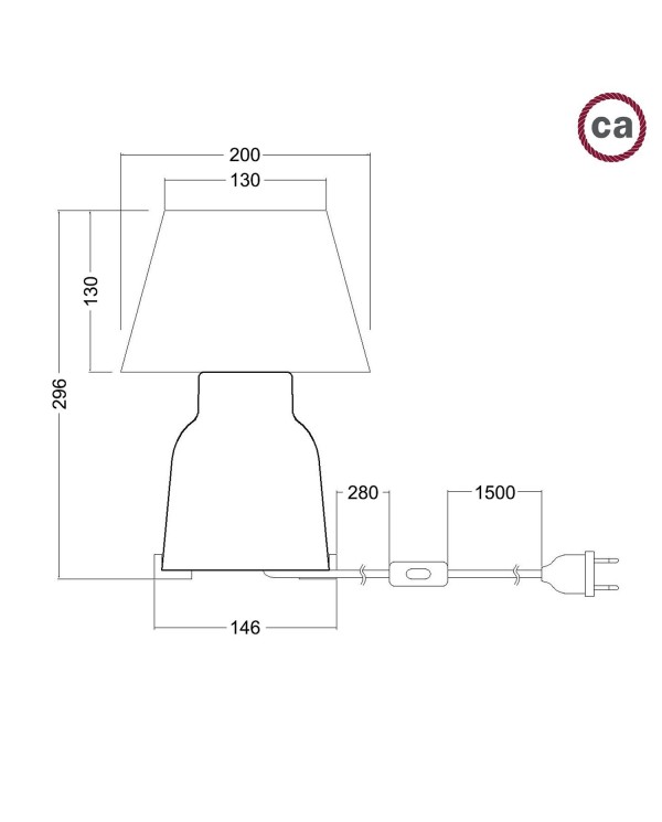 Lampe de table Vaso en céramique avec abat-jour Impero, câble textile, interrupteur et prise bipolaire