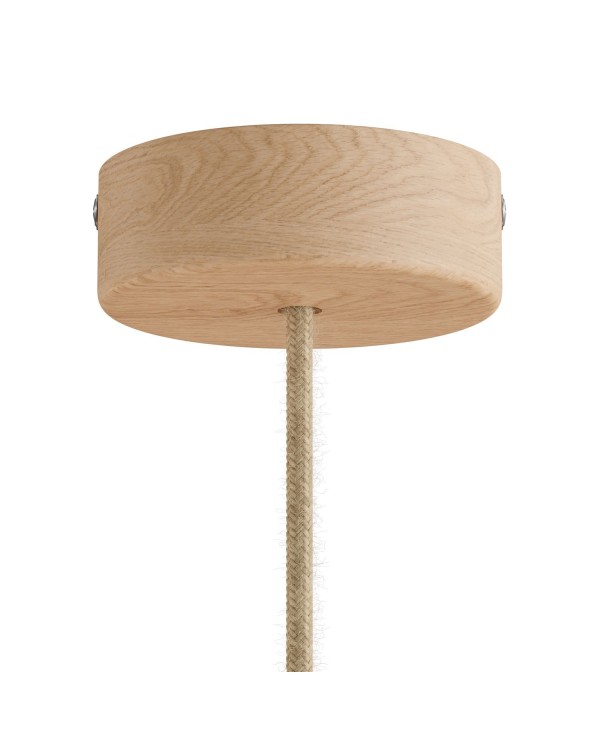 Lampe à suspension Made in Italy avec câble textile et finitions en bois