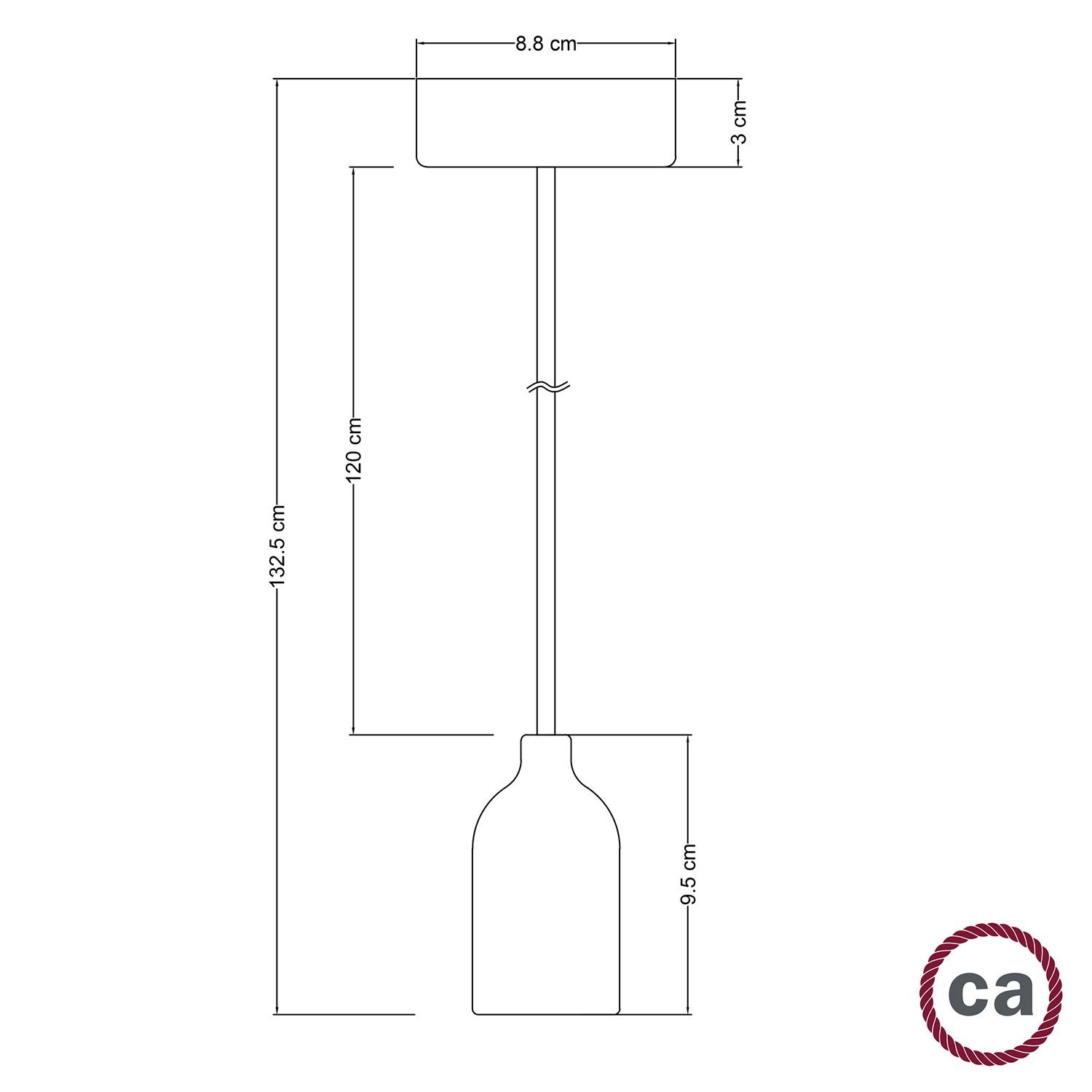 Lampe à suspension Made in Italy avec câble textile et finitions en bois