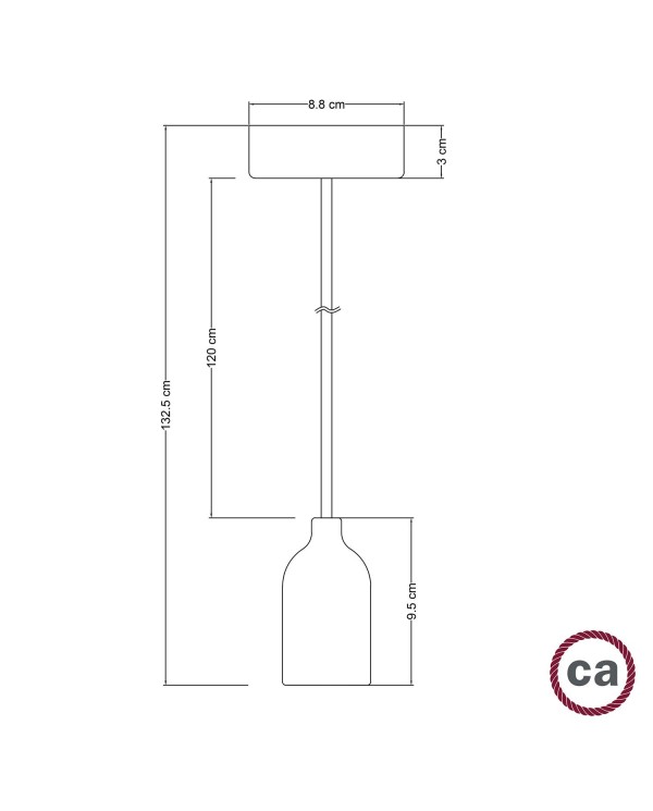 Lampe à suspension Made in Italy avec câble textile et finitions en bois