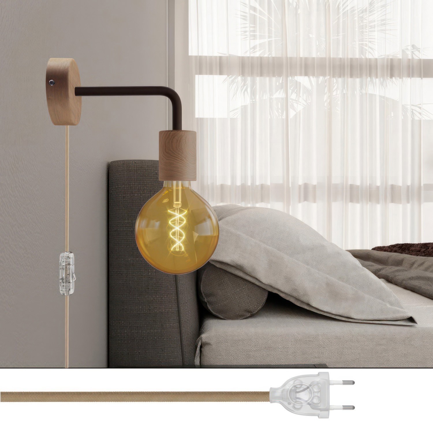 Spostaluce houten lamp met gebogen arm