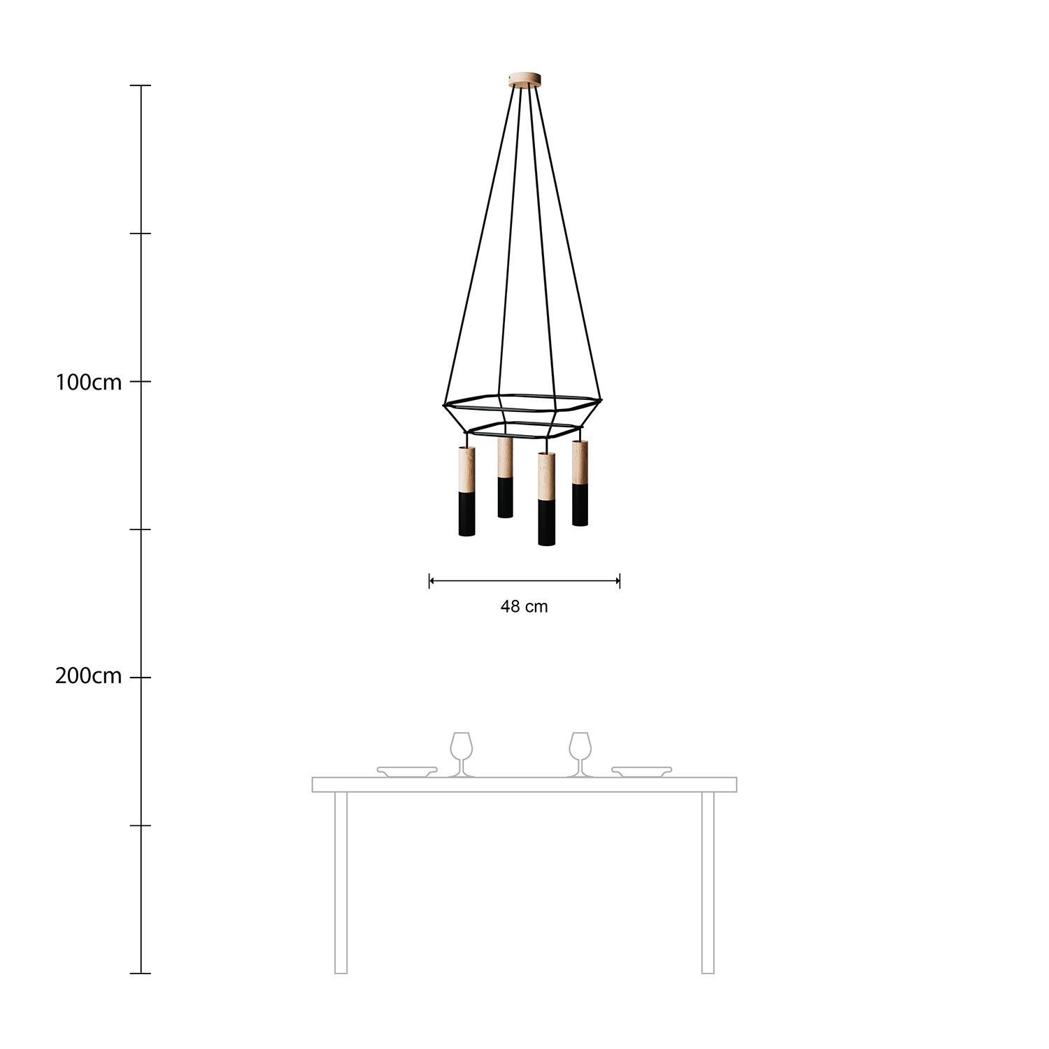 Lustre 2 Cage avec 4 bras Tub-E14 Double