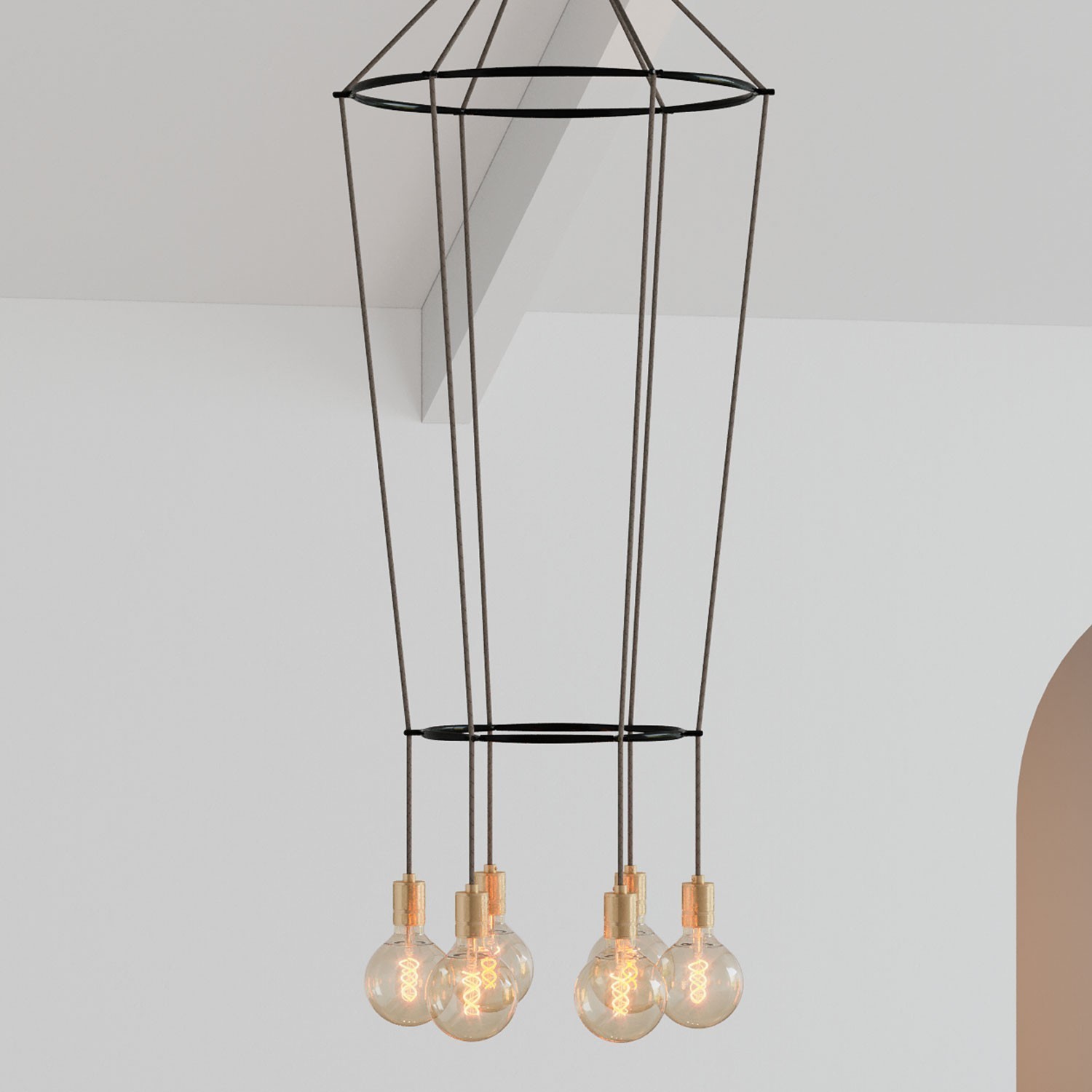 Lustre 2 Cage avec 6 bras Globo