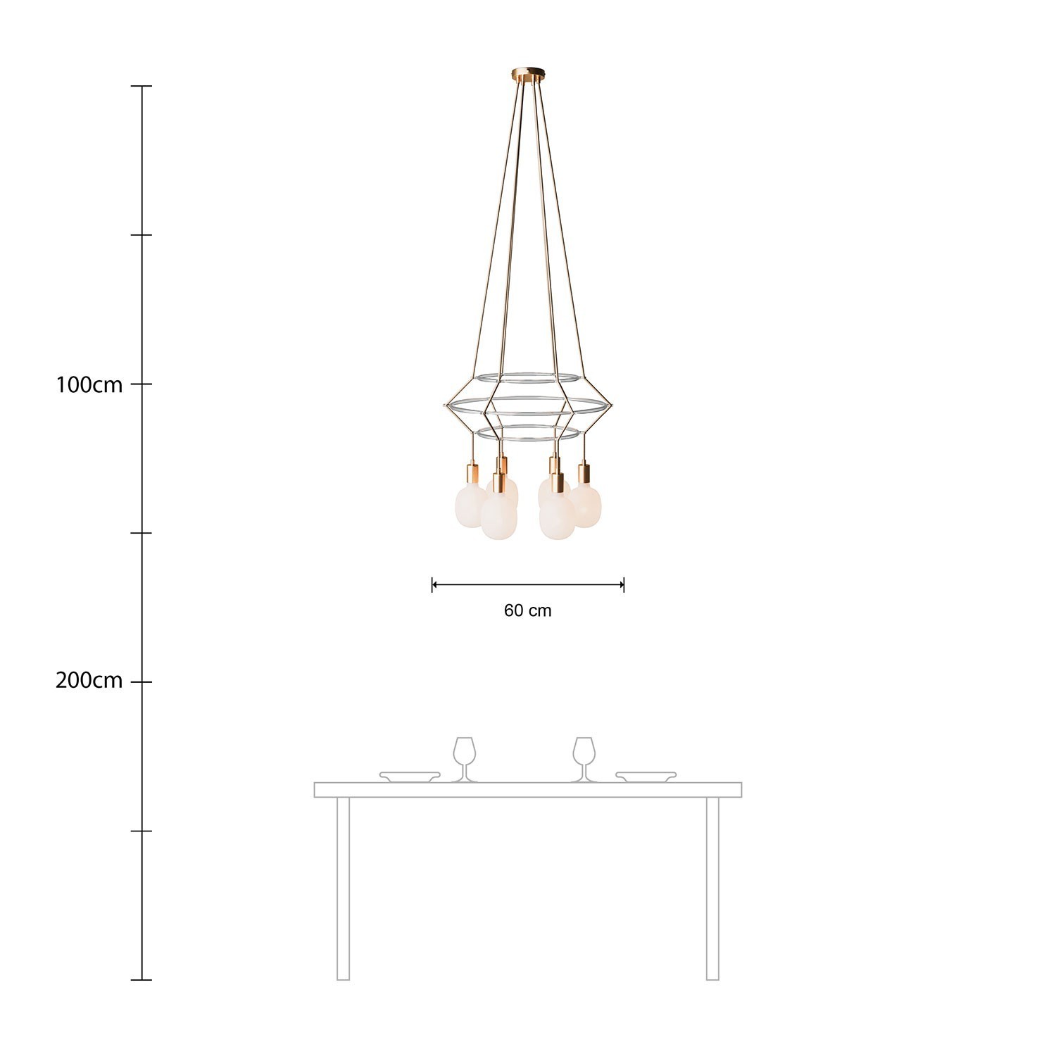 Lustre 3 Cage avec 4 bras Rodi