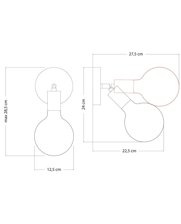 Lampe Fermaluce Snodo en métal avec ampoule Globo Porcelaine