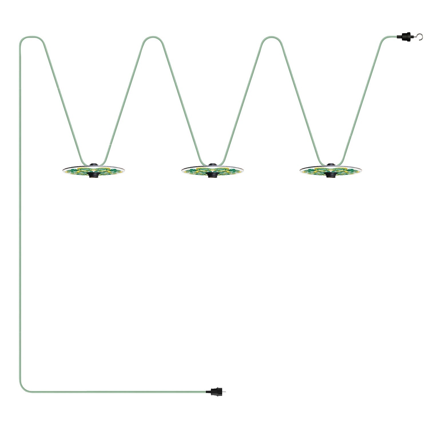 Lumet Maioliche - 10 meter lichtsnoer voor buiten met strijkijzersnoer, 3 fittingen en lampenkappen, haak en zwarte stekker