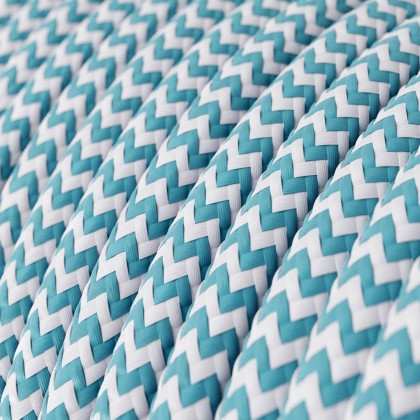 Câble électrique résistant aux UV d'extérieur rond recouvert en tissu turquoise zig-zag SZ11 - compatible avec Eiva Outdoor IP65