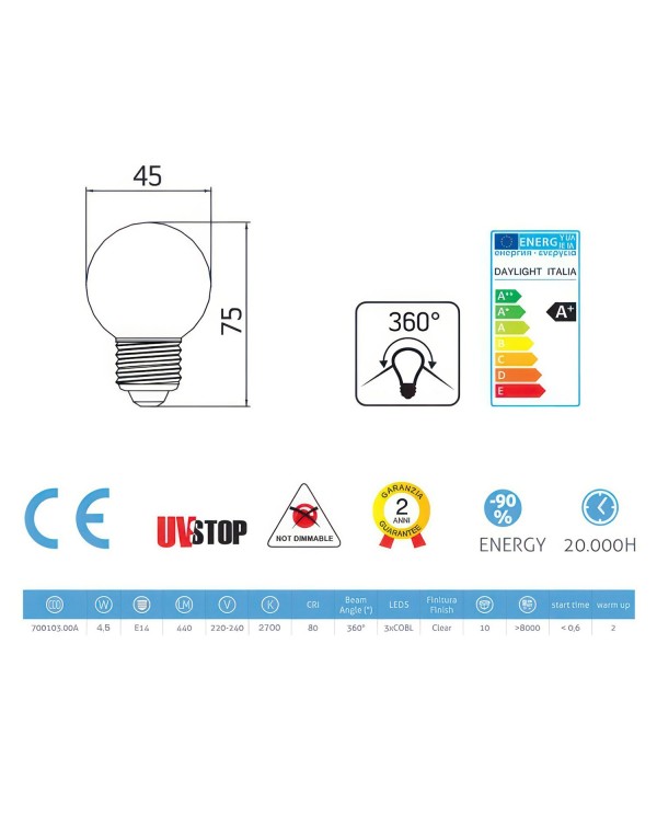 LED Bolvormige Lamp 4,5W 440Lm E14 Helder